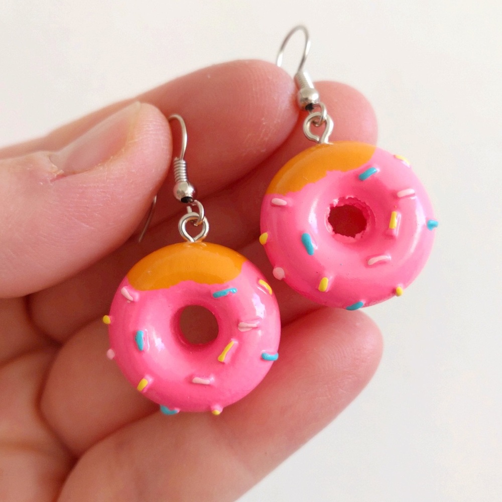 Playful Pink Donut Earrings - Picture 4 of 4